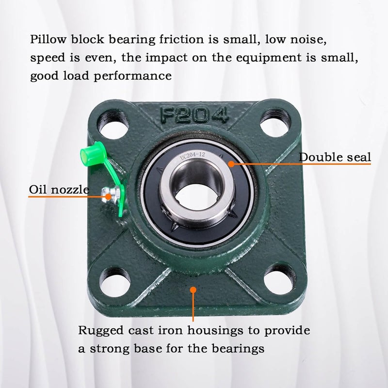 SHINICO Pillow Block Bearing 3/4 inch Shaft Bore, Square Flange Mounted UCF204-12 Solid Cast Iron Base, Swamp Cooler Parts, Self-Aligning, 2Pack - Image 5